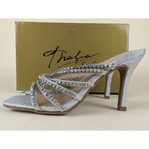 Thalia Sodi Dahlia Embellished Heels Sandals Womens 6 Silver Stone Shoes NWB - Picture 7 of 13